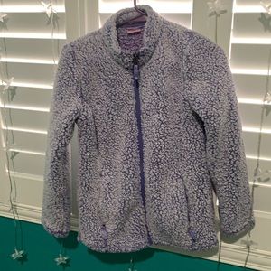 purple fluffy sherpa zip up